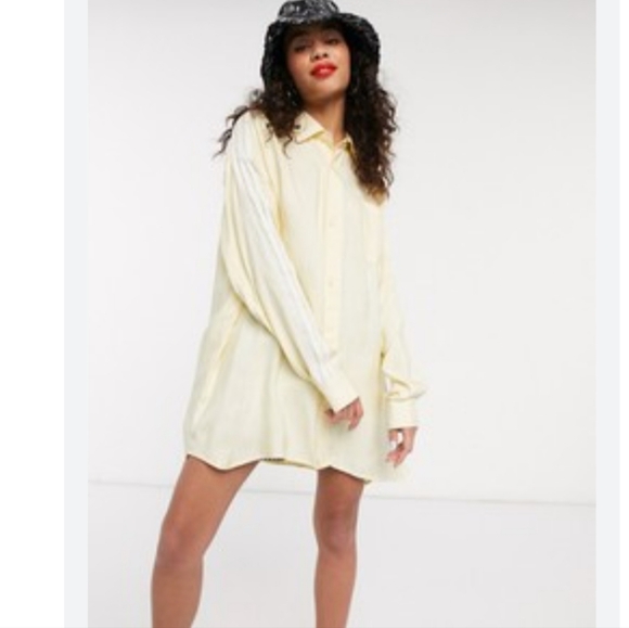 NWT Adidas Satin Yellow Oversized Button Down Shirt Womens Size M - Picture 3 of 11